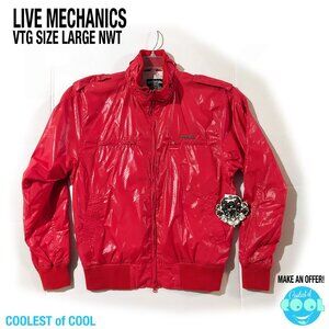 Y2K Live Mechanics Red Nylon Full Zip Jacket men's Size Large stitched logo NWT